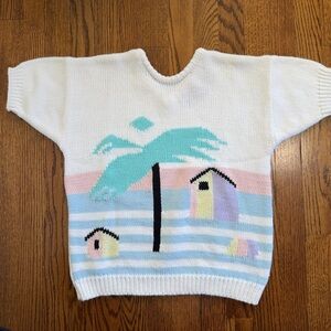 Organically Grown Vintage Short Sleeve White Beach Sweater Size Small